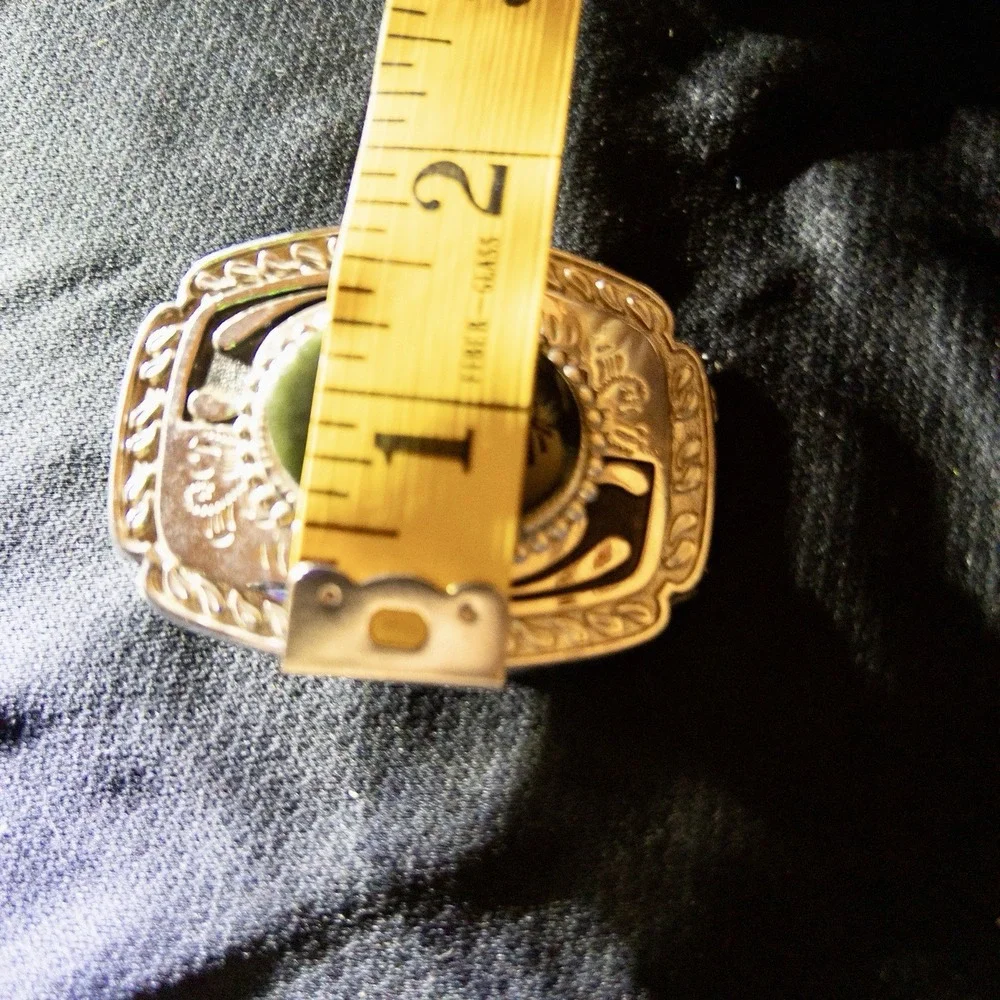 Western Gold Belt Buckle With Olivine Polished Stone Rodeo‎ Country Southwestern
